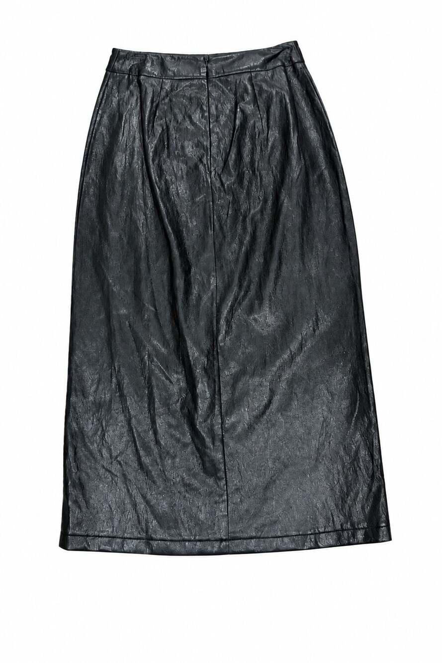 Faux Leather Midi Skirt Size S Black Pencil Split